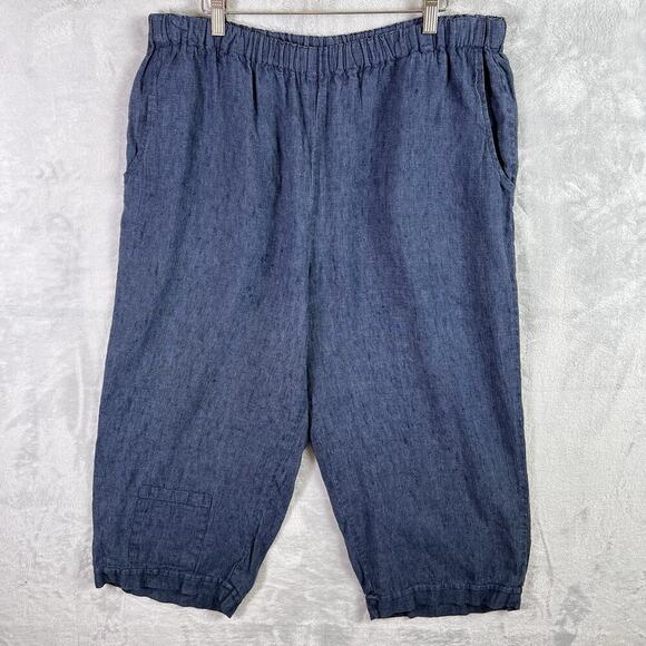 FLAX 100% Linen Pants Size Medium** Blue Boho Extra Wide Leg Strong and Capable - Picture 1 of 13